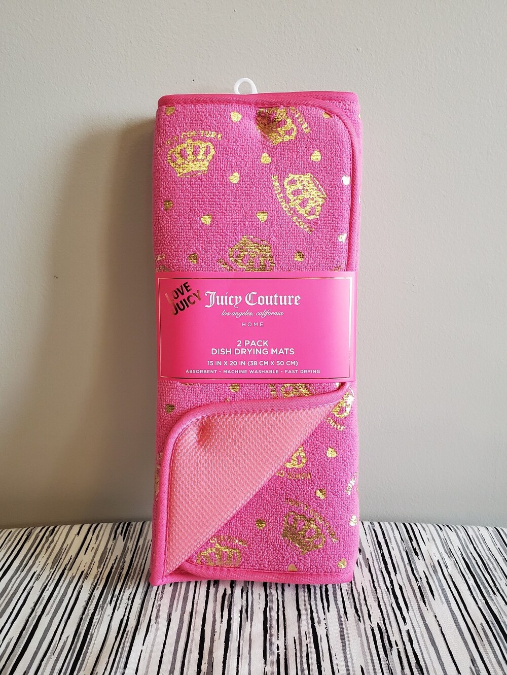 Juicy Couture Pink Dish Drying Mats with Gold Crowns 2 Pack - Picture 5 of 5